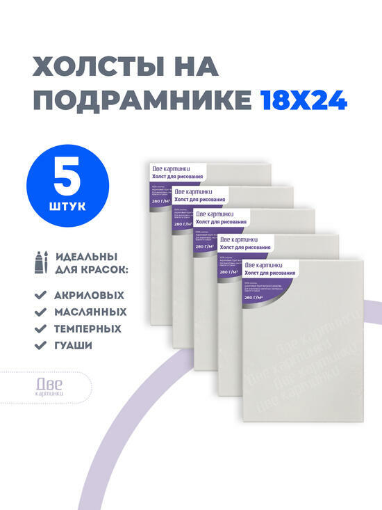 Тип товара Коробка 16 наборов: Набор холстов 5 шт. Две картинки на подрамнике 18X24 (итого 80 шт.)